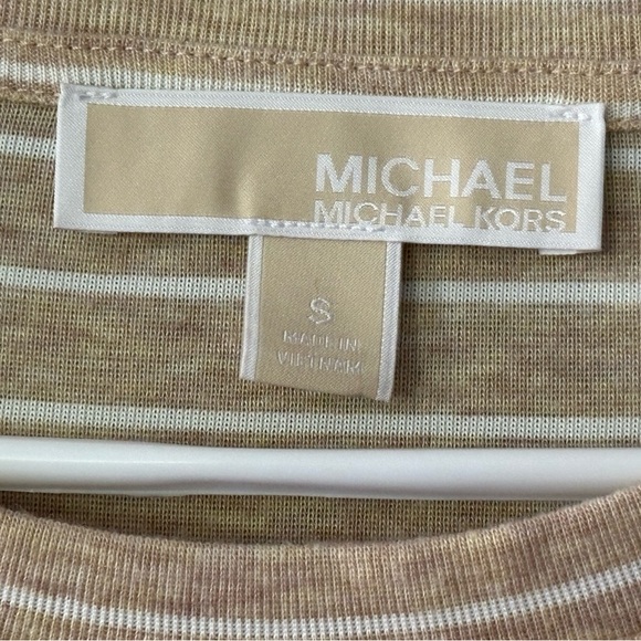 Michael Kors women’s small tan and white striped half-sleeve blouse top,… - Picture 5 of 7